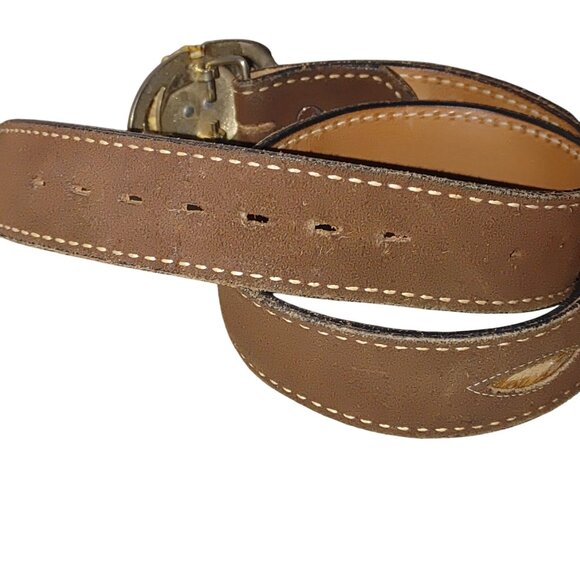 Vintage Justin Belt Western Leather Brown Deer Antler Buckle Size 28 Fur Inlay - Picture 9 of 11